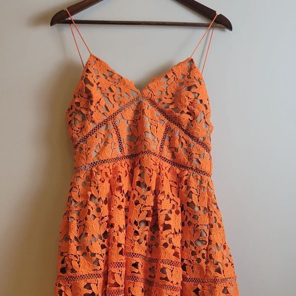 SELF-PORTRAIT Flared Macram'e and Ladder-Lace mini dress Size 12UK - Picture 6 of 7